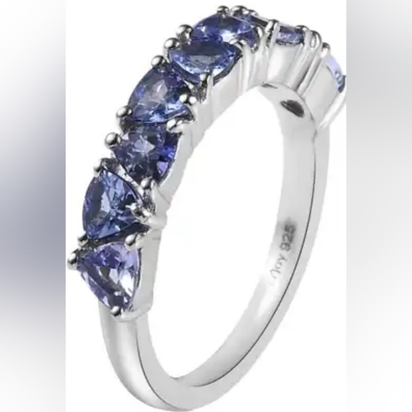 Tanzanite Half Eternity Band Ring in Platinum Over Sterling Silver 1.35 ctw - Picture 3 of 10